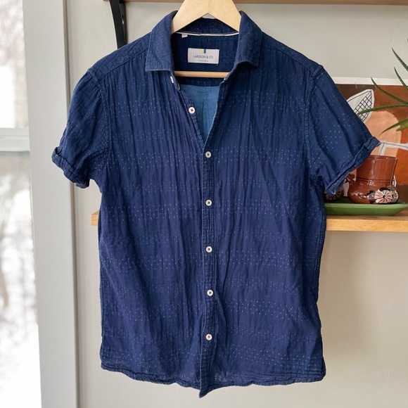 Larsson & Co. Other - Larsson & Co. Navy Blue Lightweight Textured Button Down Short Sleeve Shirt